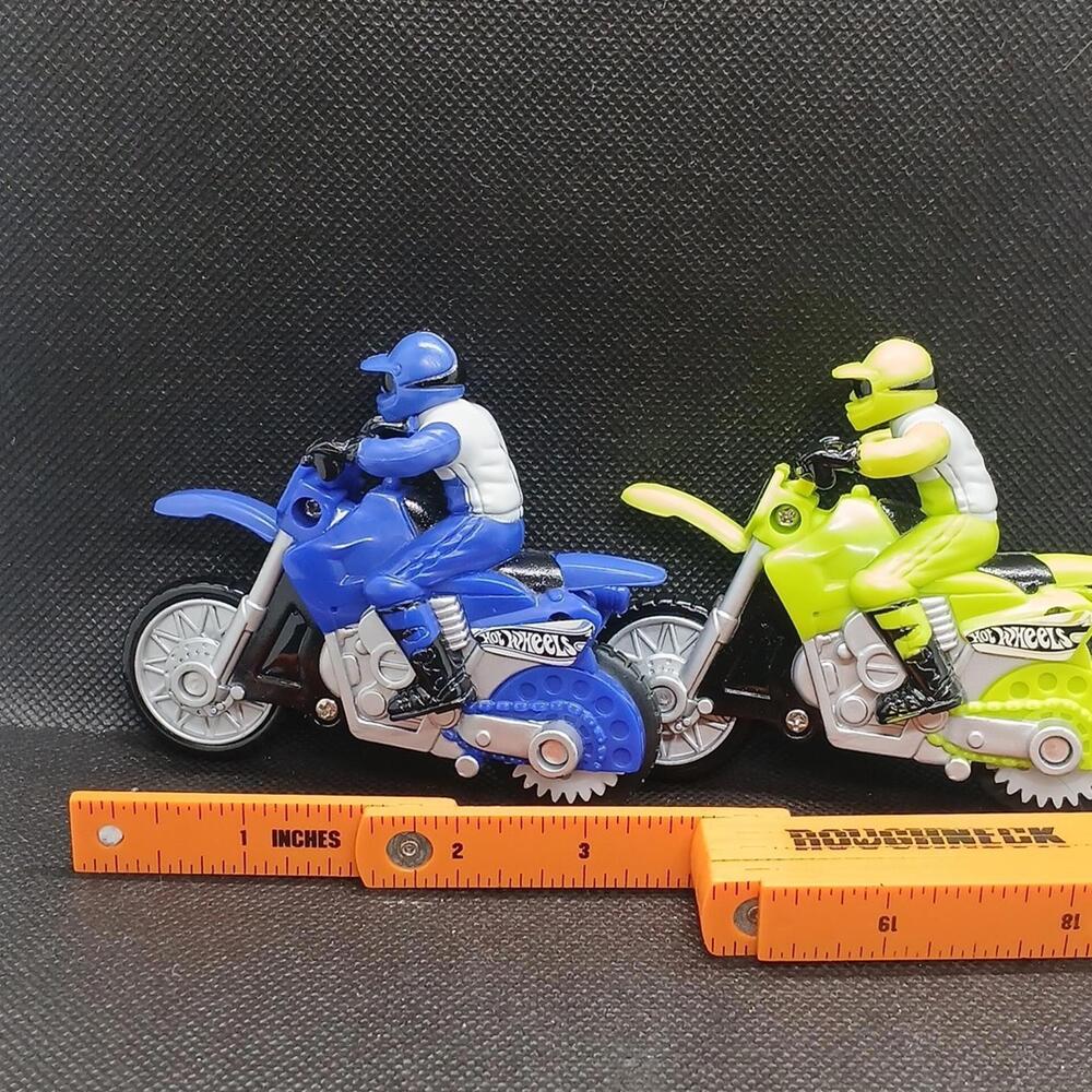 Lot of 2 Hot Wheels Friction Motorcycle Racers, Blue & Yellow - Picture 3 of 6